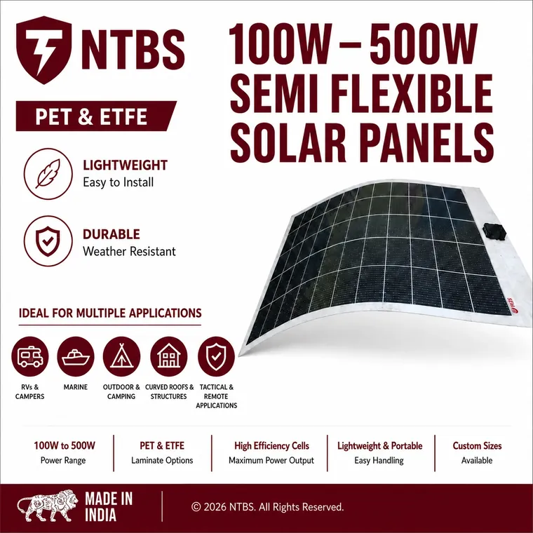NTBS 100W to 500W semi-flexible PET and ETFE solar panels