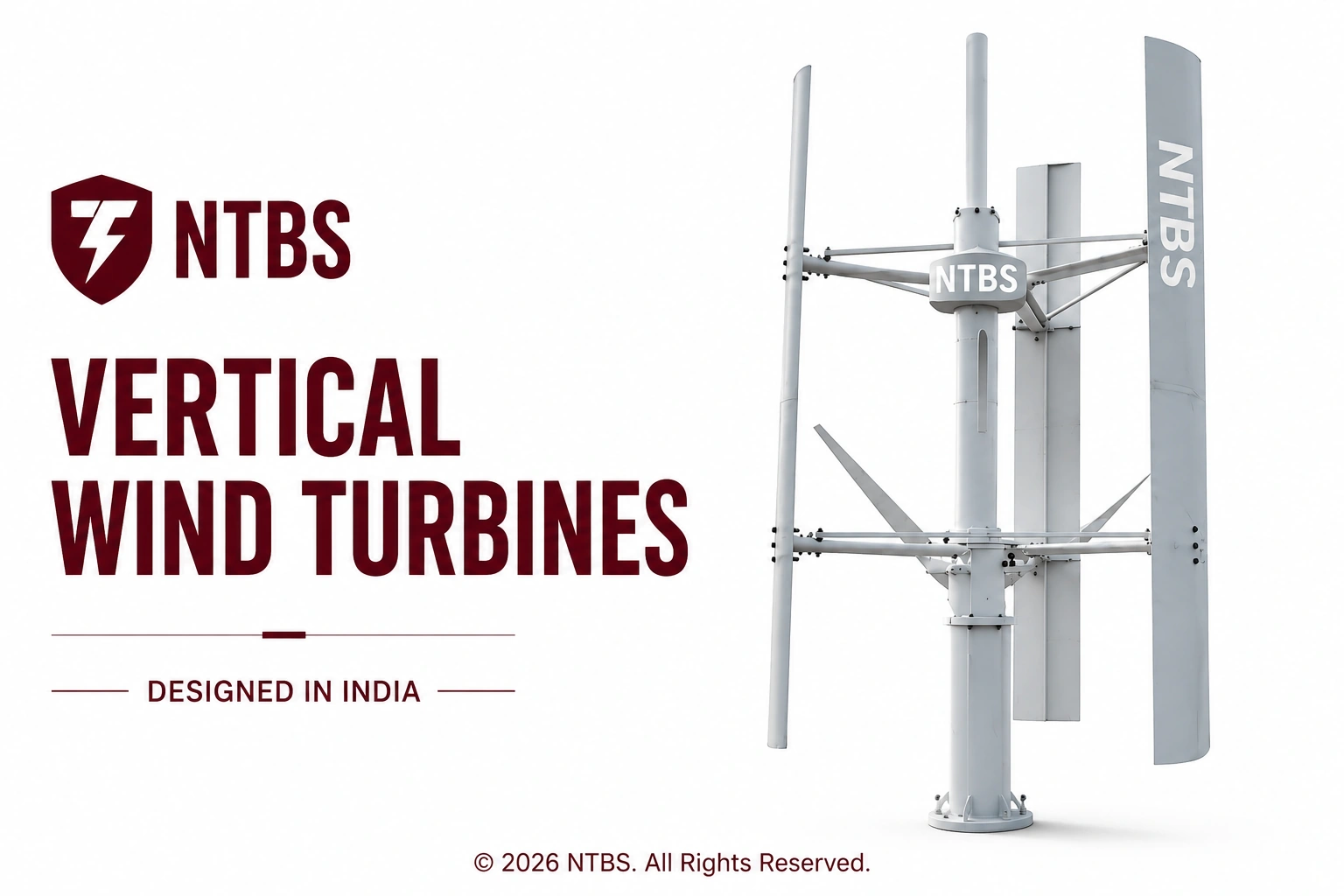 NTBS vertical axis wind turbines for off-grid and hybrid solar-wind power, designed in India